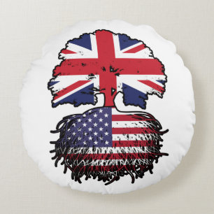 USA American British UK Tree Roots Flag Round Pillow