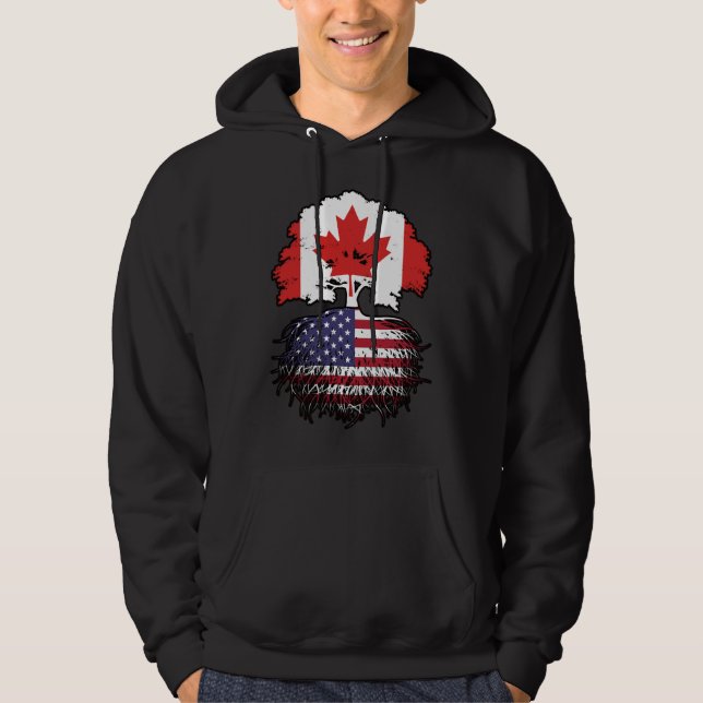 USA American Canadian Canada Tree Roots Flag Hoodie (Front)