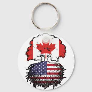 USA American Canadian Canada Tree Roots Flag Keychain