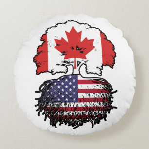 USA American Canadian Canada Tree Roots Flag Round Pillow