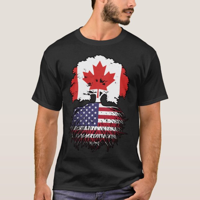 USA American Canadian Canada Tree Roots Flag T-Shirt (Front)
