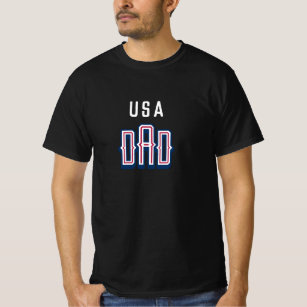 USA American DAD RED White Blue Father's Day Black T-Shirt