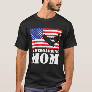 USA American Distressed Flag Wakeboarding Mom Wome T-Shirt