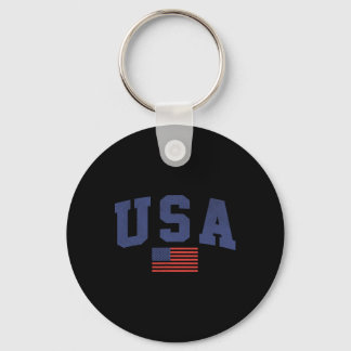Usa American Flag 4th Of July Americana Bold Blue  Keychain