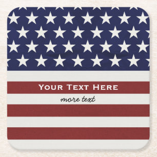 USA American Flag 4th of July Personalized Custom Square Paper Coaster
