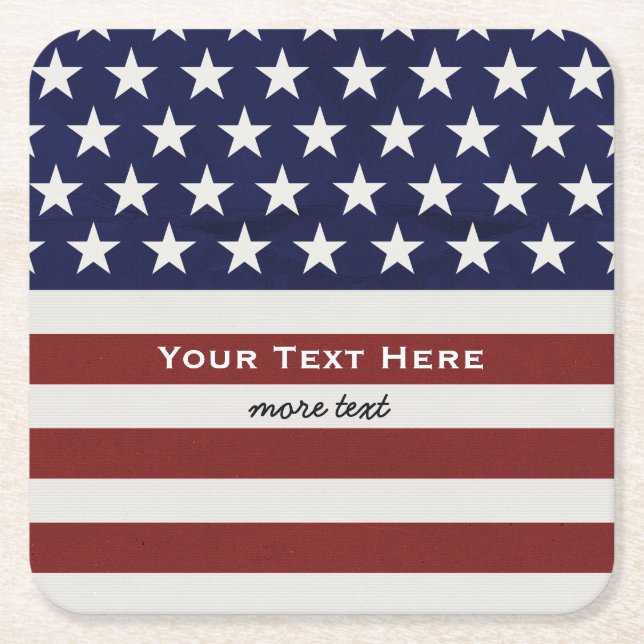 USA American Flag 4th of July Personalized Custom Square Paper Coaster (Front)