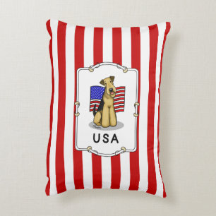 USA American Flag Airedale Terrier Dog - Cute Accent Pillow