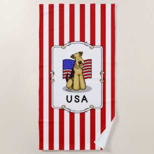 USA American Flag Airedale Terrier Dog - Cute Beach Towel