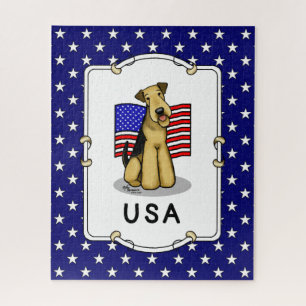 USA American Flag Airedale Terrier Dog - Cute Jigsaw Puzzle