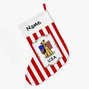 USA American Flag Airedale Terrier Dog - Cute Large Christmas Stocking