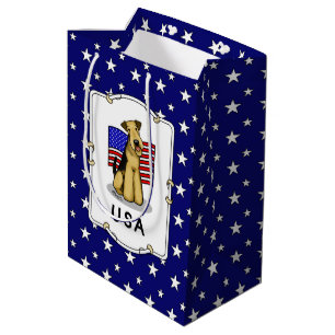 USA American Flag Airedale Terrier Dog - Cute Medium Gift Bag
