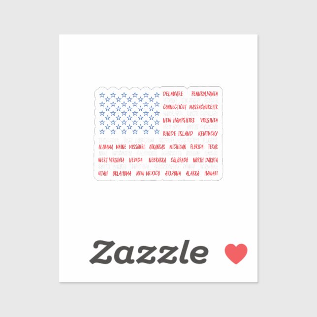 USA American Flag All 50 State Names (Sheet)