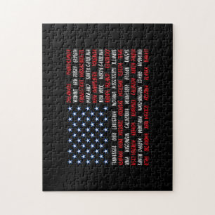 USA American Flag All 50 State Names Jigsaw Puzzle