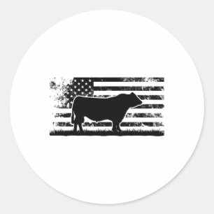 Usa American Flag - America Cow Black Angus Ranche Classic Round Sticker