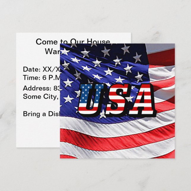 USA - American Flag  and Flag Text Invitation (Front/Back)