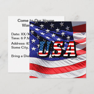 USA - American Flag  and Flag Text Invitation