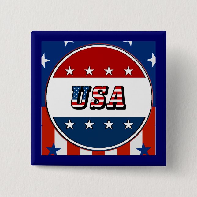 USA - American Flag and Stars in Circle #2 2 Inch Square Button (Front)