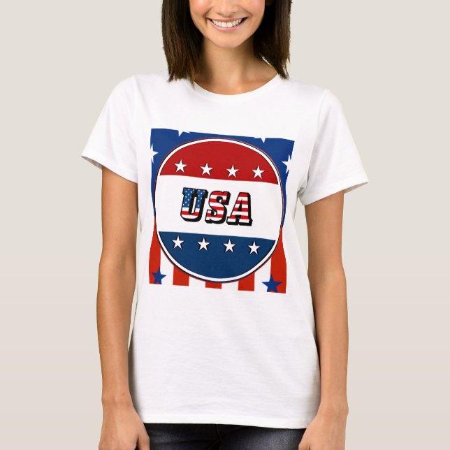 USA - American Flag and Stars in Circle #2 T-Shirt (Front)