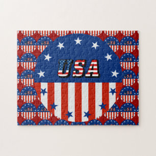 USA - American Flag and Stars in Circle Jigsaw Puzzle