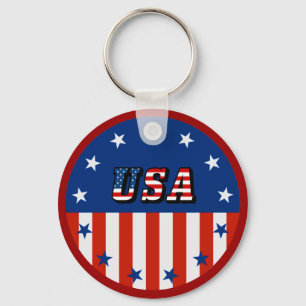 USA - American Flag and Stars in Circle Keychain