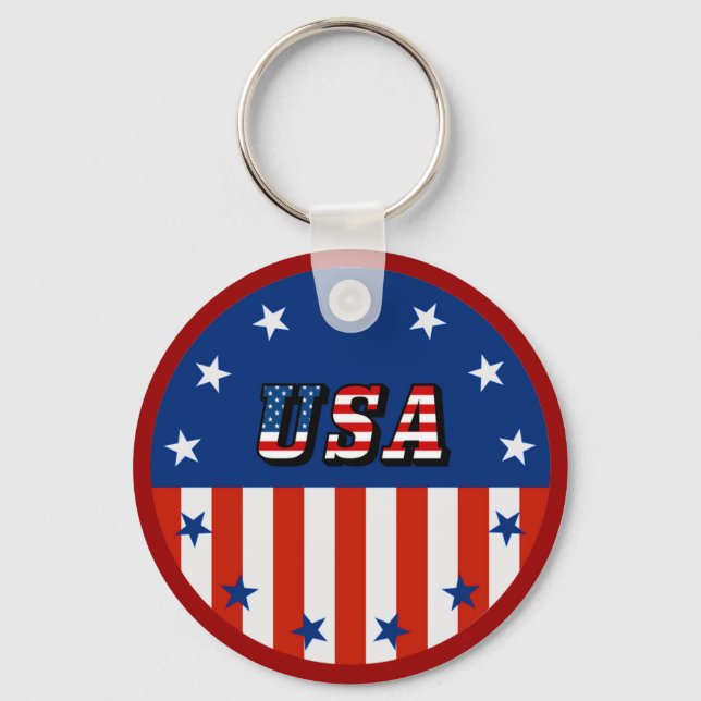 USA - American Flag and Stars in Circle Keychain (Front)