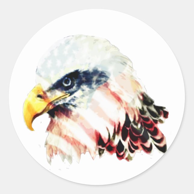 USA American Flag Bald Eagle Design Classic Round Sticker (Front)