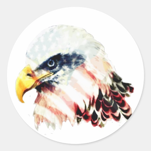 USA American Flag Bald Eagle Design Classic Round Sticker (Front)