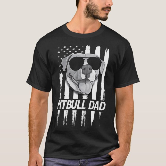 Usa American Flag Best Pitbull Dad Funny Pit Bull  T-Shirt (Front)