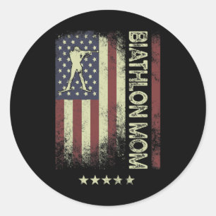 Usa American Flag - Biathlon Mom 1 Classic Round Sticker