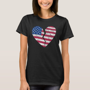 Usa American Flag Broken Heart Shape   Heartbreak  T-Shirt