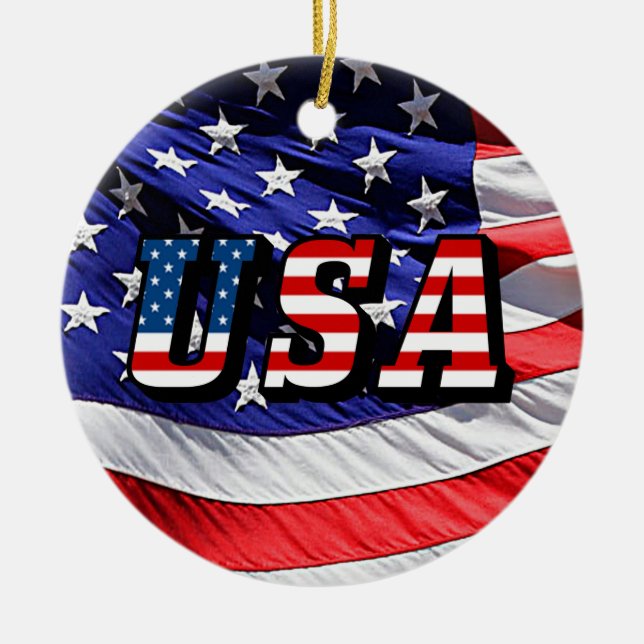 USA - American Flag Ceramic Ornament (Front)