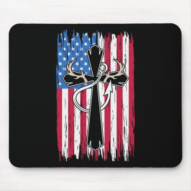 Usa American Flag Christian Hunting Fishing Lover  Mouse Pad (Front)