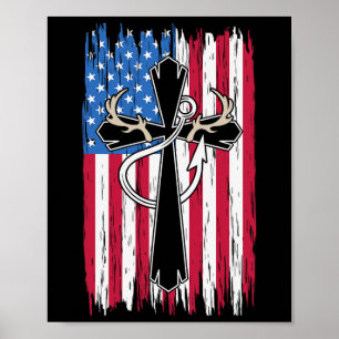 Usa American Flag Christian Hunting Fishing Lover  Poster