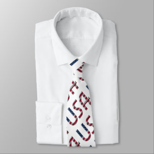 USA American Flag Colours Typography Pattern Tie
