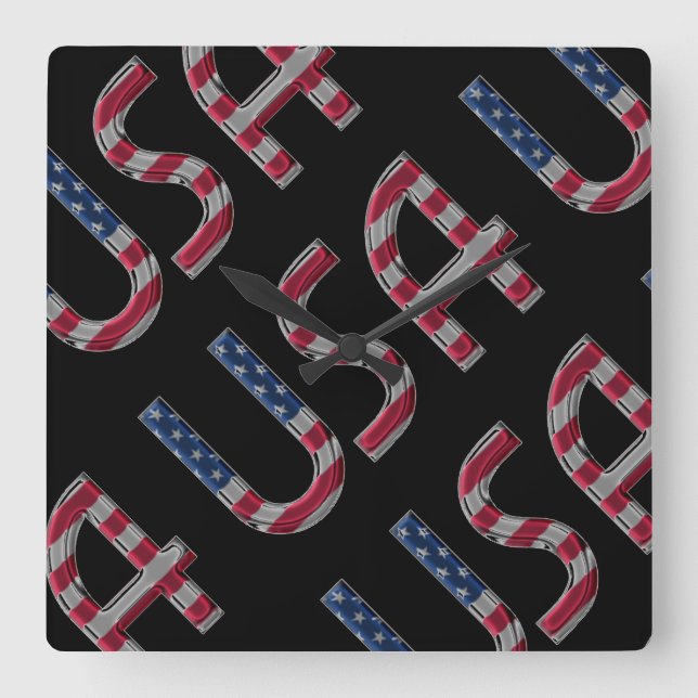 USA American Flag Colours Typography Square Wall Clock (Front)