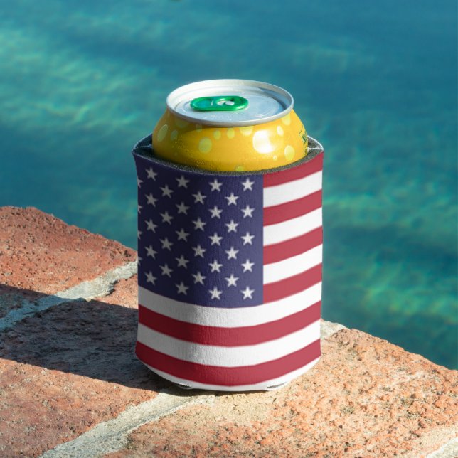 USA American Flag, Custom Personalized Beer Can Cooler (In Situ Pool)