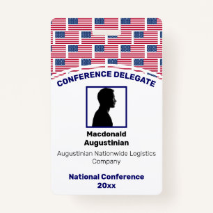 USA AMERICAN FLAG Customized Logo Photo ID Name Badge