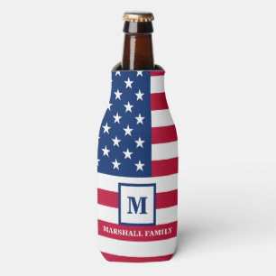 USA American Flag Customized Monogram 4th Of July Bottle Cooler