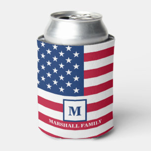 USA American Flag Customized Monogram 4th Of July Can Cooler