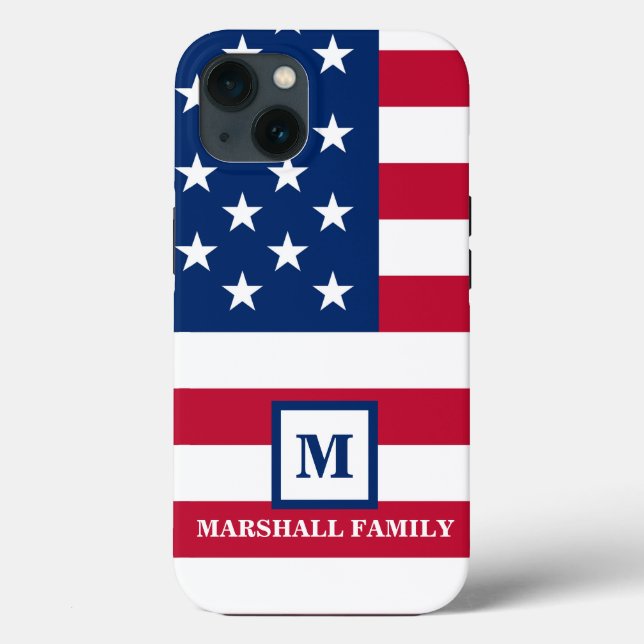 USA American Flag Customized Monogram 4th Of July Case-Mate iPhone Case (Back)