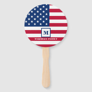 USA American Flag Customized Monogram 4th Of July Hand Fan