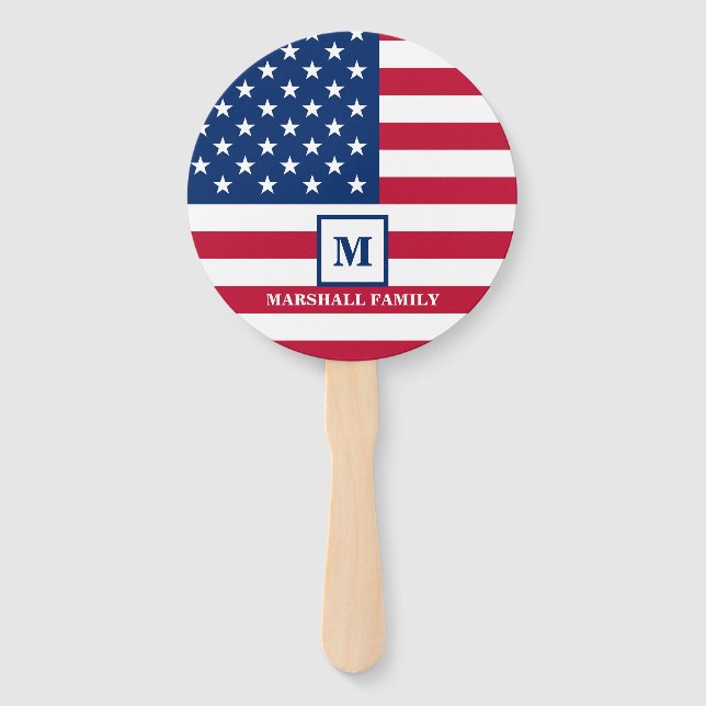 USA American Flag Customized Monogram 4th Of July Hand Fan (Front)