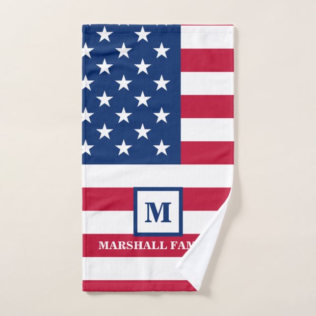 USA American Flag Customized Monogram 4th Of July Hand Towel (Hand Towel)