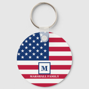 USA American Flag Customized Monogram 4th Of July Keychain