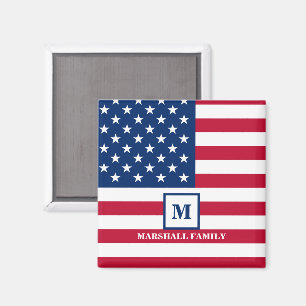 USA American Flag Customized Monogram 4th Of July Magnet