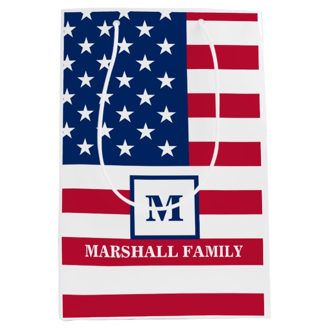 USA American Flag Customized Monogram 4th Of July Medium Gift Bag (Front)