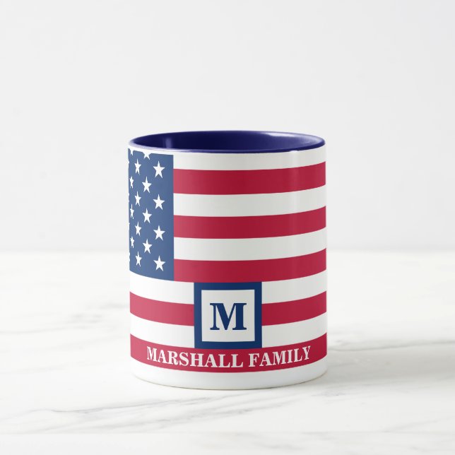 USA American Flag Customized Monogram 4th Of July Mug (Center)