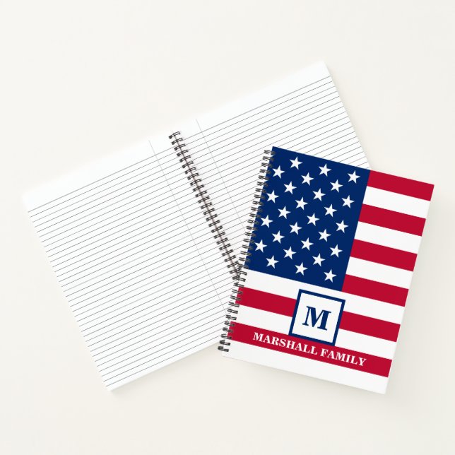USA American Flag Customized Monogram 4th Of July Notebook (Inside)