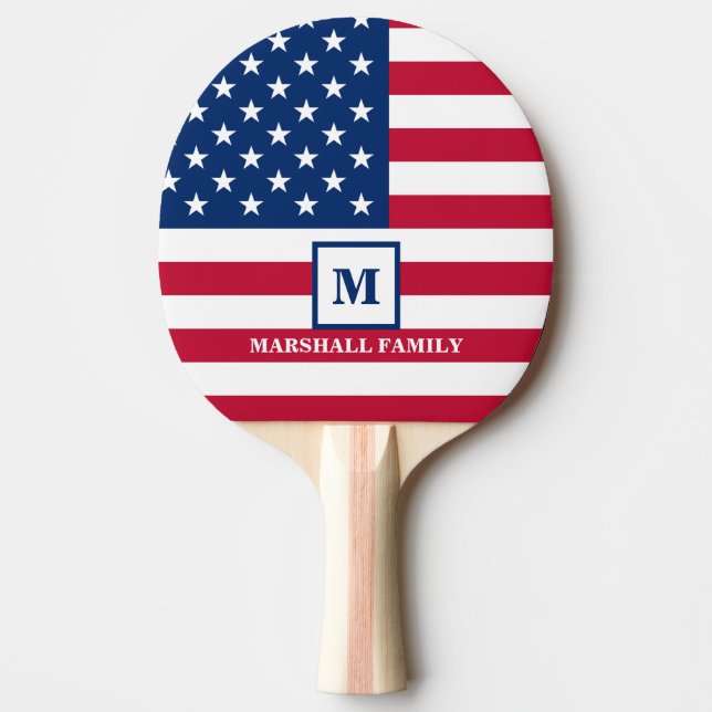 USA American Flag Customized Monogram 4th Of July Ping Pong Paddle (Front)