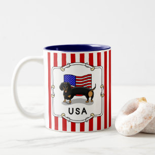 USA American Flag Dachshund Dachsie (black & tan) Two-Tone Coffee Mug